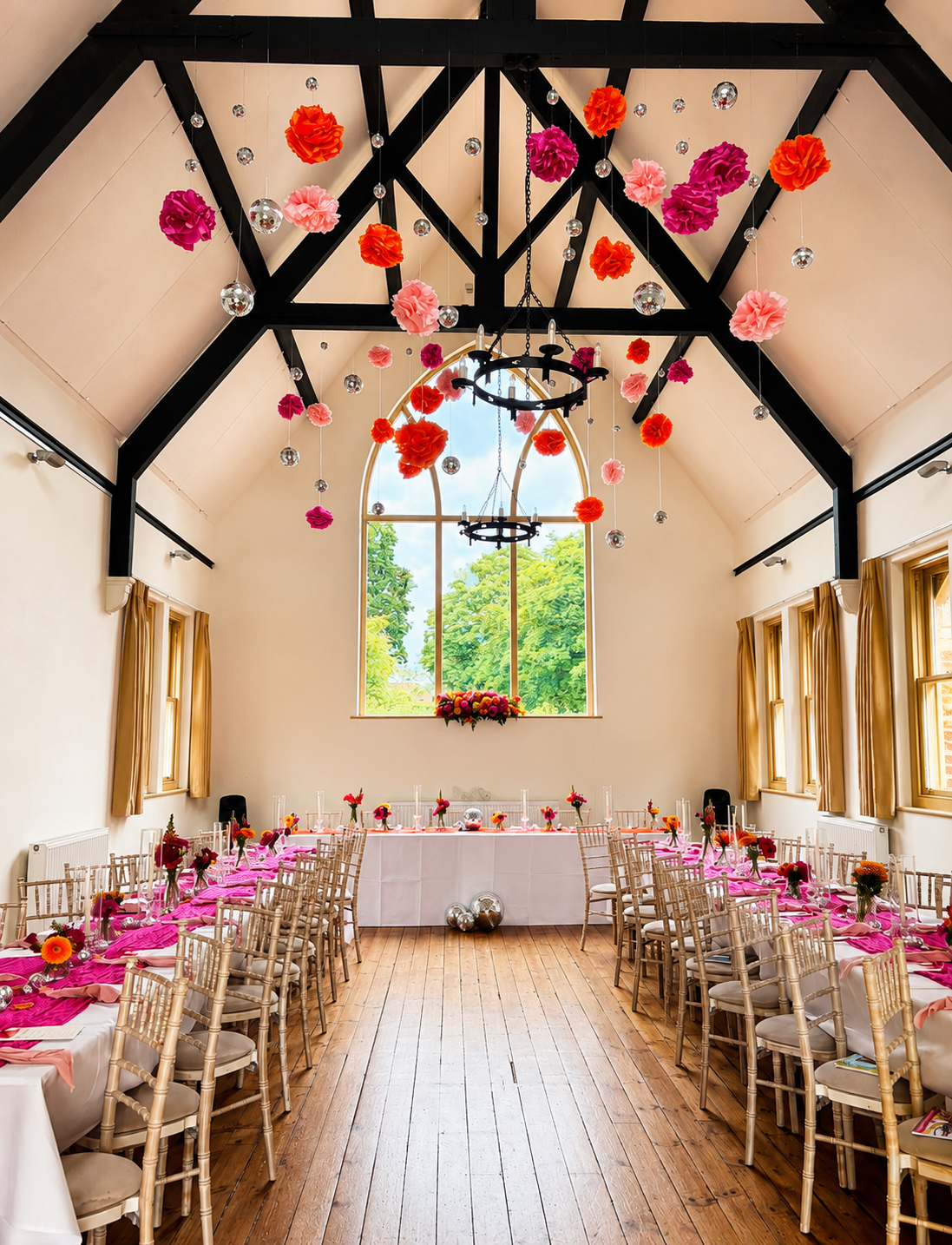 Pink wedding venue setting
